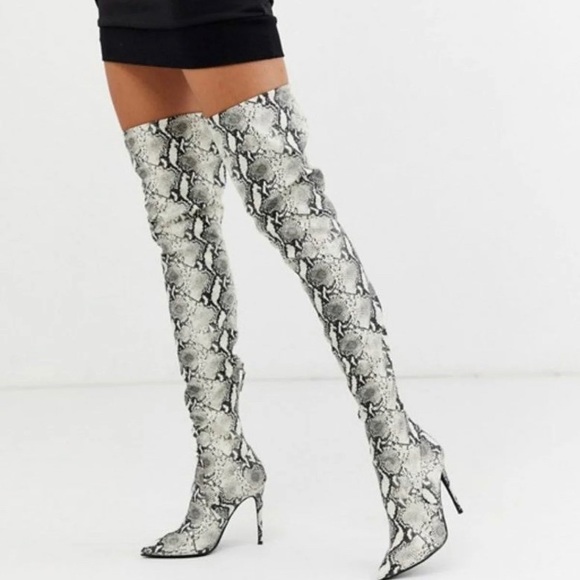 snake print over knee boots